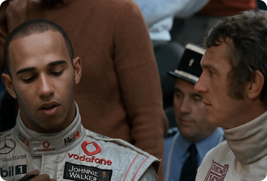 Steve McQueen races Lewis Hamilton for TAG Heuer